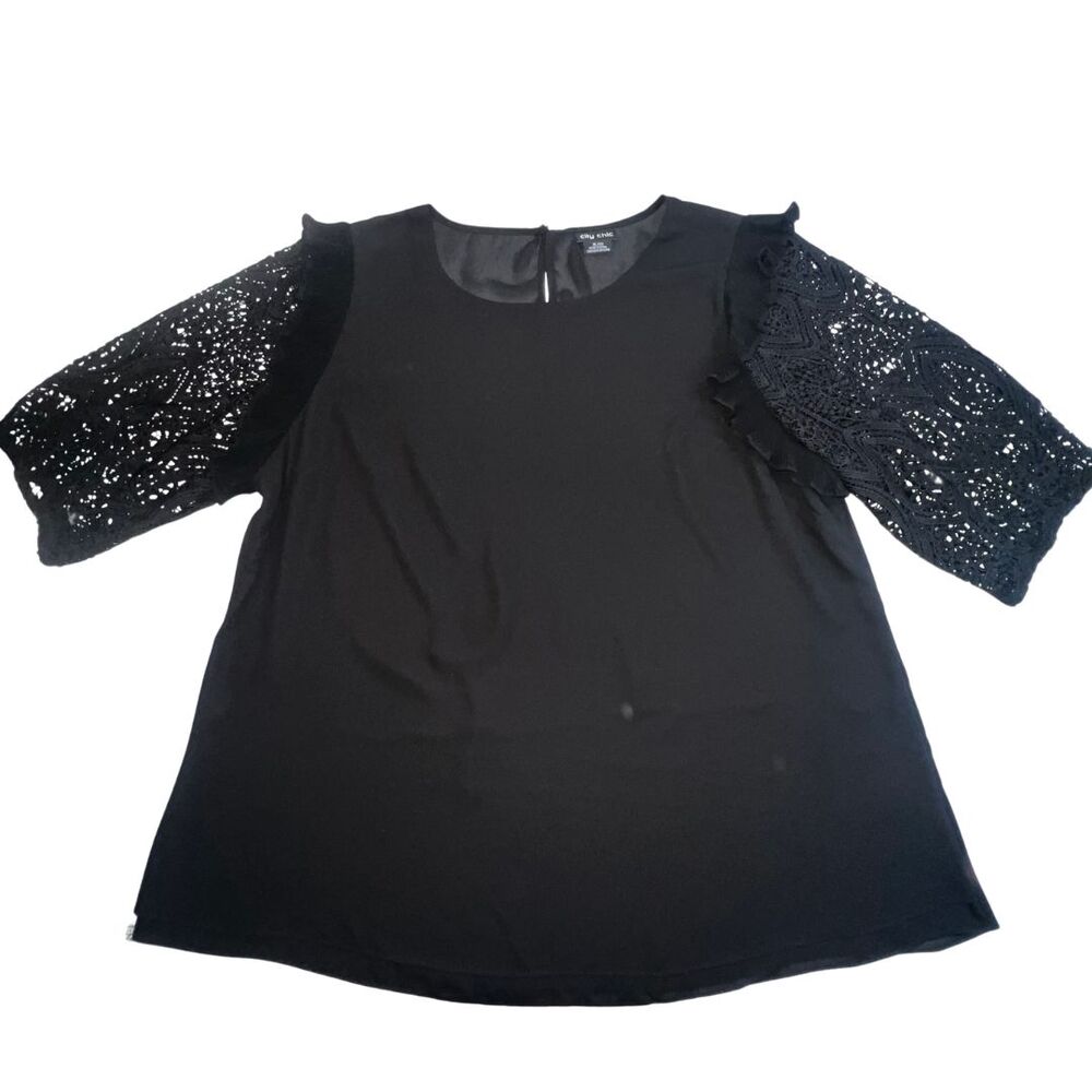 City Chic Blouse Womens 22 Black Boho Cottagecore Crochet Fairy Whimsy Goth Top